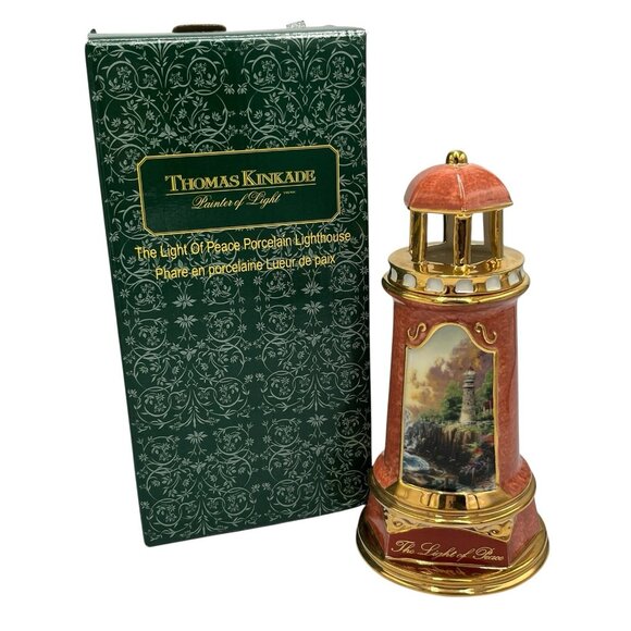 Thomas Kinkade Light of Peace Light Up Porcelain Lighthouse Figurine 2004 Vtg - Picture 3 of 16